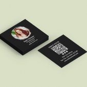 Black Connect with Me Photo QR Code Vierkante Visitekaartje