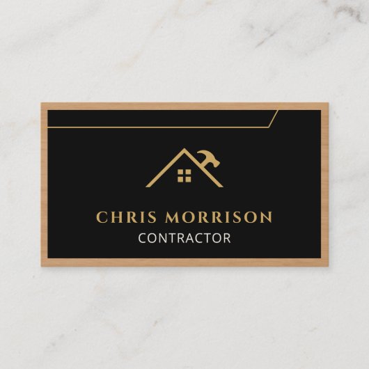 Black Construction Professional Wood QR Code Visitekaartje (Voorkant)