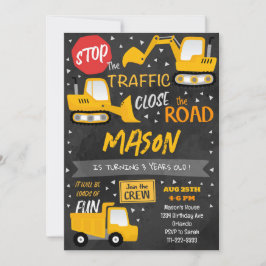 Black Construction Vehicles Verjaardag uitnodiging