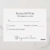 Black Contemporary Luxe Wedding RSVP Folie Feestdagen Briefkaart (Achterkant)