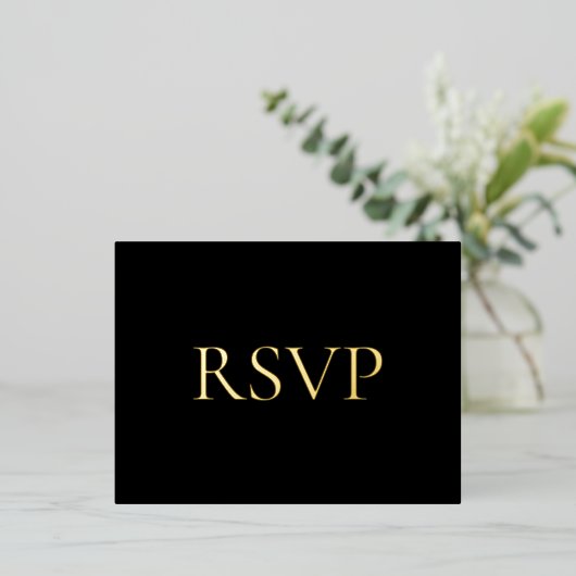 Black Contemporary Luxe Wedding RSVP Folie Feestdagen Briefkaart (Staand Voorkant)