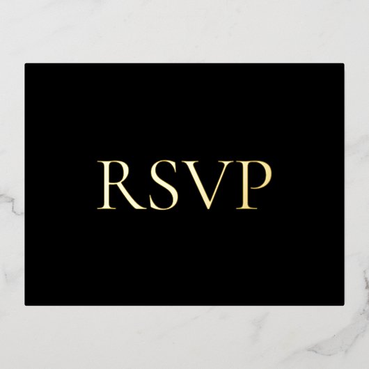 Black Contemporary Luxe Wedding RSVP Folie Feestdagen Briefkaart (Voorkant)