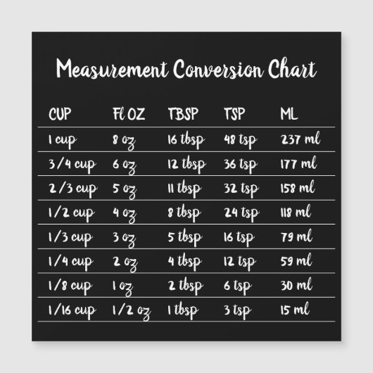 Black Cooking Baking Conversion Measure bMagnet (Voorkant)