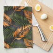 Black Copper Brown Palm Tree Leaf Glam Tropical Theedoek (Quarter Fold)