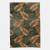 Black Copper Brown Palm Tree Leaf Glam Tropical Theedoek (Verticaal)