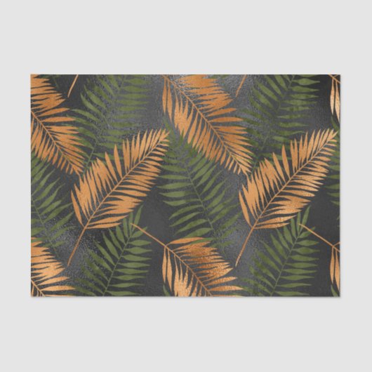 Black Copper Brown Palm Tree Leaf Glam Tropical Tissuepapier (Voorkant)