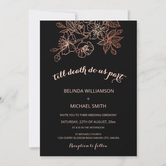 Black Copper Floral | Goth Wedding Kaart (Voorkant)