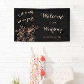 Black Copper Floral Line Art | Welkom bruiloft Spandoek (Insitu)