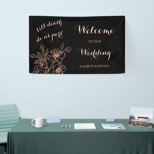 Black Copper Floral Line Art | Welkom bruiloft Spandoek (Beurs)