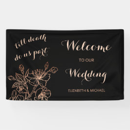 Black Copper Floral Line Art | Welkom bruiloft Spandoek