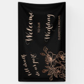 Black Copper Floral Line Art | Welkom bruiloft Spandoek (Verticaal)