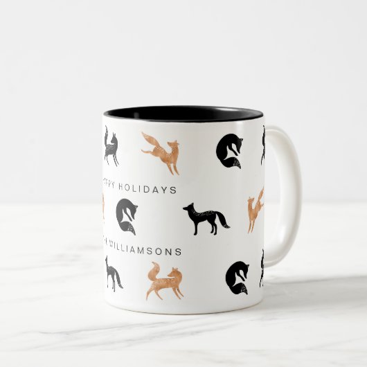 Black & Copper Holiday Woodland Forest Vossen Tweekleurige Koffiemok (Voorkant rechts)