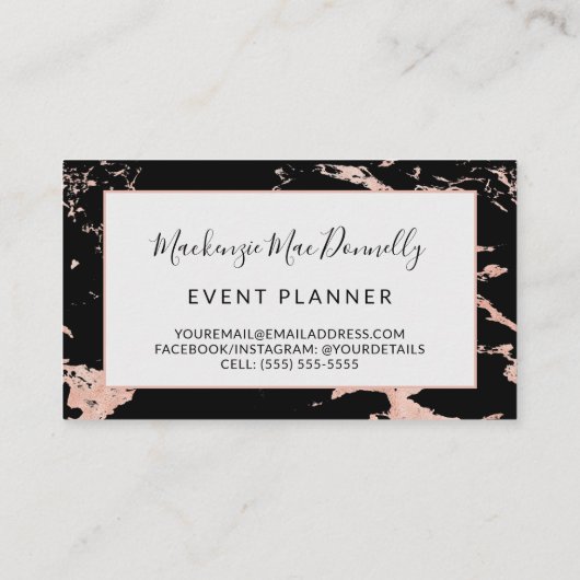 Black Copper Roos Gold Foil marble Monogram Visitekaartje (Achterkant)