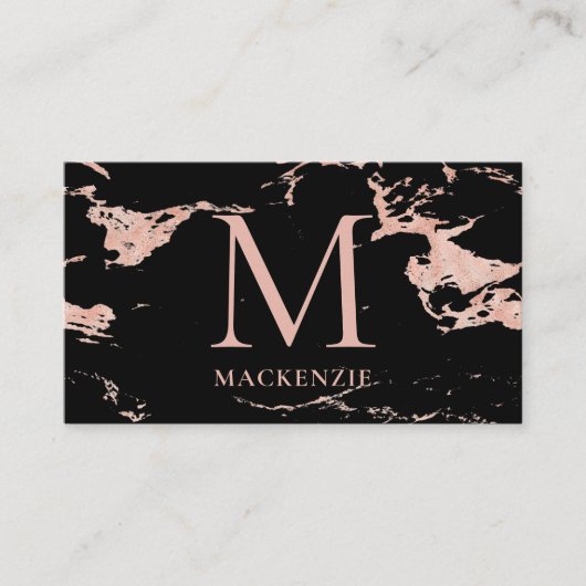 Black Copper Roos Gold Foil marble Monogram Visitekaartje (Voorkant)