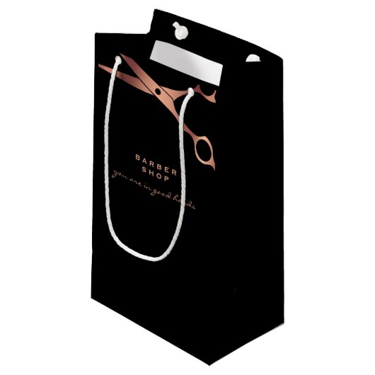 Black Copper Scissors Logo Business Klein Cadeauzakje (Voorkant Gekanteld)