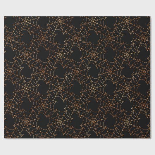 Black Copper Spider Web Pattern Halloween Cadeaupapier (Vlak)