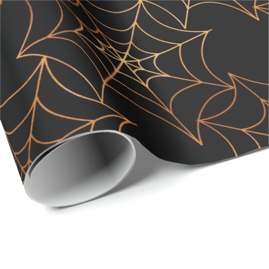 Black Copper Spider Web Pattern Halloween Cadeaupapier (Rol Hoek)