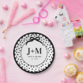 Black Coquette Bow Anniversary Initials Papieren Bordje (Feest)