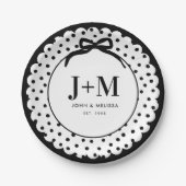 Black Coquette Bow Anniversary Initials Papieren Bordje (Voorkant)