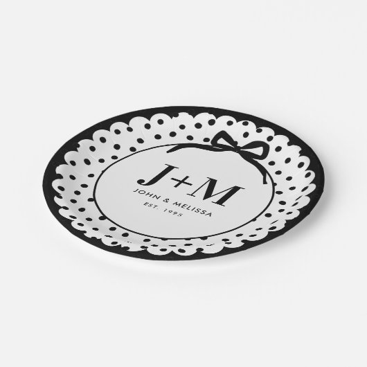 Black Coquette Bow Anniversary Initials Papieren Bordje (Gekanteld)