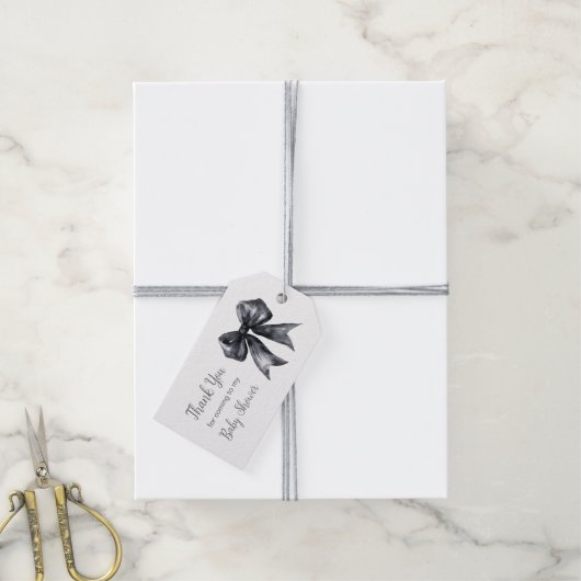 Black Coquette Bow Baby Shower Cadeaulabel (Met Touw)