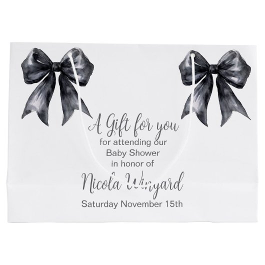 Black Coquette Bow Baby shower Groot Cadeauzakje (Achterkant)