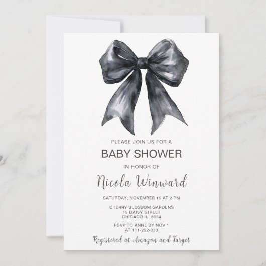 Black Coquette Bow Baby shower Kaart (Voorkant)
