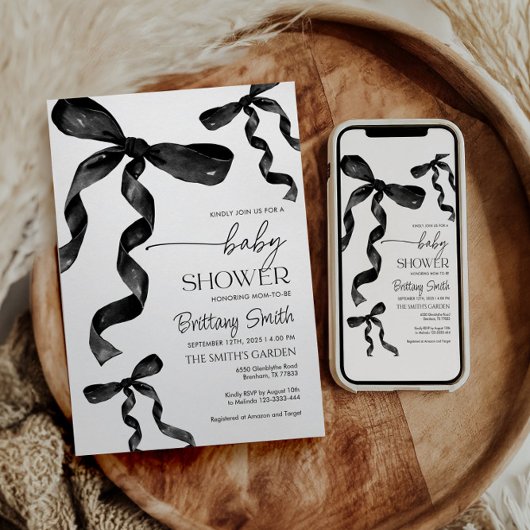 Black Coquette Bow Baby shower Uitnodiging
