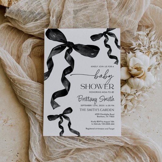 Black Coquette Bow Baby shower Uitnodiging