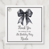 Black Coquette Bow Birthday Bedankjes Labels (Voorkant)
