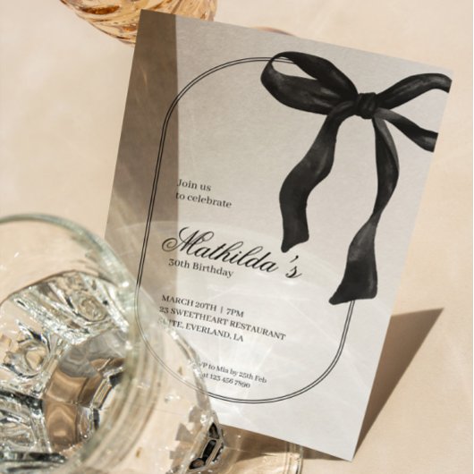 Black Coquette Bow Birthday Invitation Kaart