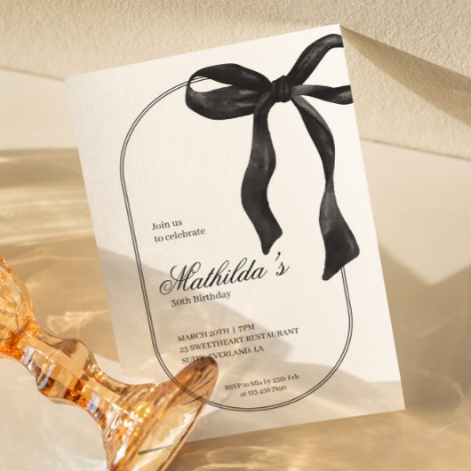 Black Coquette Bow Birthday Invitation Kaart