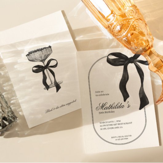 Black Coquette Bow Birthday Invitation Kaart