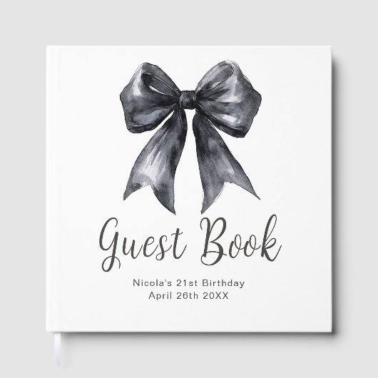 Black Coquette Bow Birthday Party Guest Book Gastenboek (Voorkant)