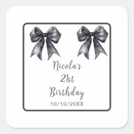 Black Coquette Bow Birthday Party Vierkante Sticker