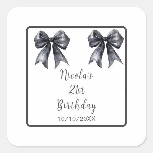 Black Coquette Bow Birthday Party Vierkante Sticker (Voorkant)