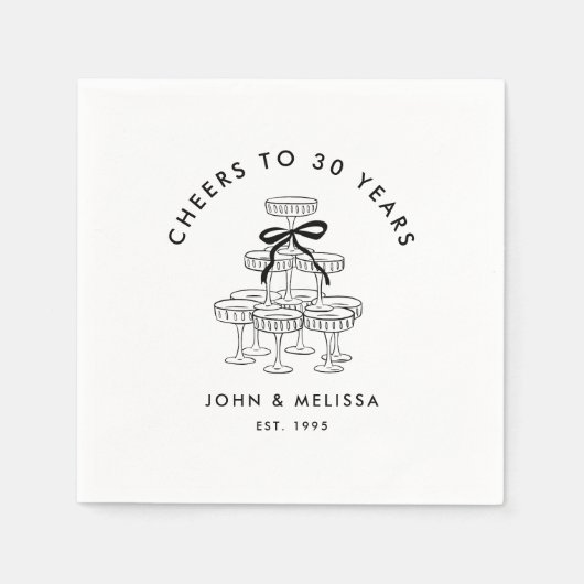 Black Coquette Bow Champagne Tower Anniversary Servet (Voorkant)