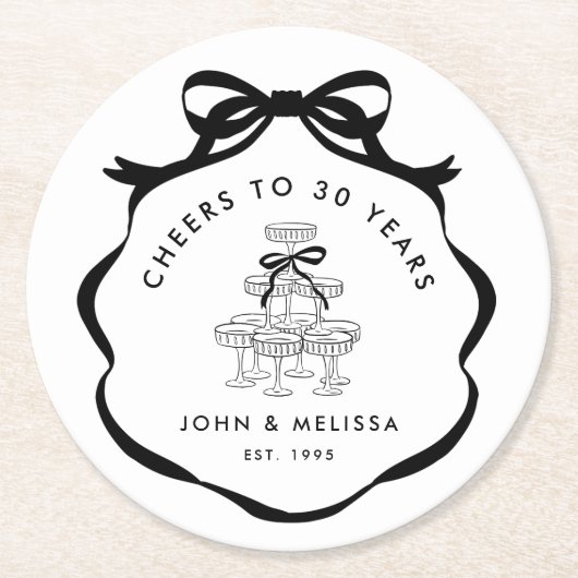 Black Coquette Bow Cheers Champagne Tower Ronde Kartonnen Onderzetter (Voorkant)
