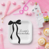 Black Coquette Bow Girl Birthday Party Decor Papieren Bordje (Feest)