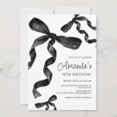 Black Coquette Bow Verjaardag Uitnodiging (Voorkant)