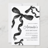 Black Coquette Bow Verjaardag Uitnodiging (Voorkant)