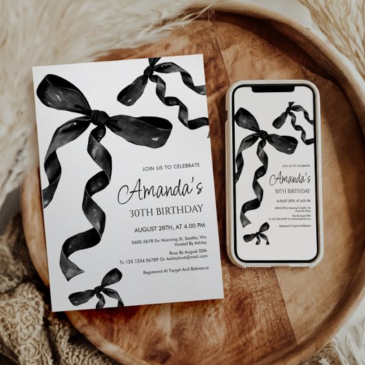 Black Coquette Bow Verjaardag Uitnodiging