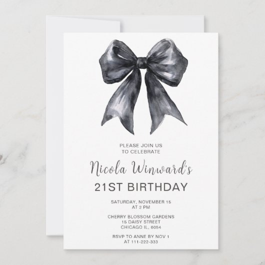 Black Coquette Bow Verjaardagsfeestje Kaart (Voorkant)