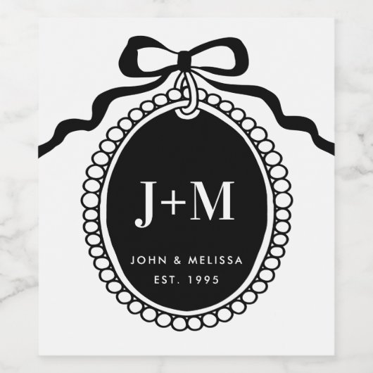 Black Coquette Monogram Charm  Wijn Etiket (Enkel label)