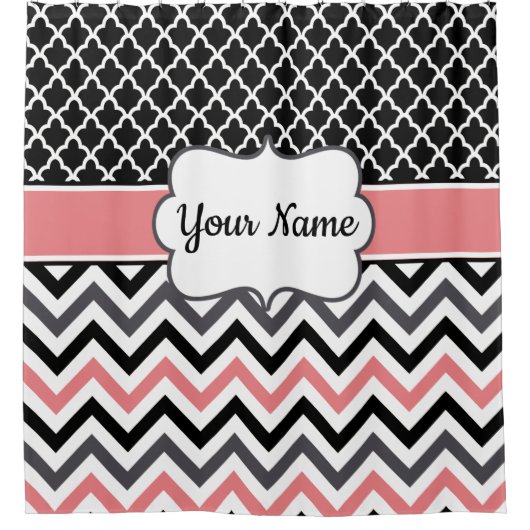 Black Coral Chevron Monogram Douchegordijn (Voorkant)