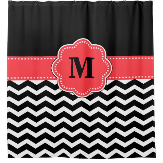 Black Coral chevron Monogram Douchegordijn (Voorkant)