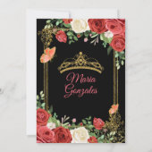 Black Coral Mexican Flowers Quinceañera Invite Kaart (Achterkant)