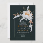 Black Coral Oranje White Floral Border Wedding Kaart (Voorkant)