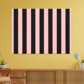 Black & Coral Pink Striped Canvas Wall Art (Insitu (Woonkamer))