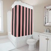 Black & Coral Pink Striped Shower Curtain Douchegordijn (In situ)